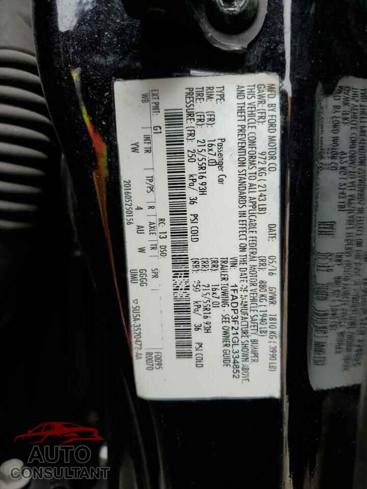 FORD FOCUS 2016 - 1FADP3F21GL334852