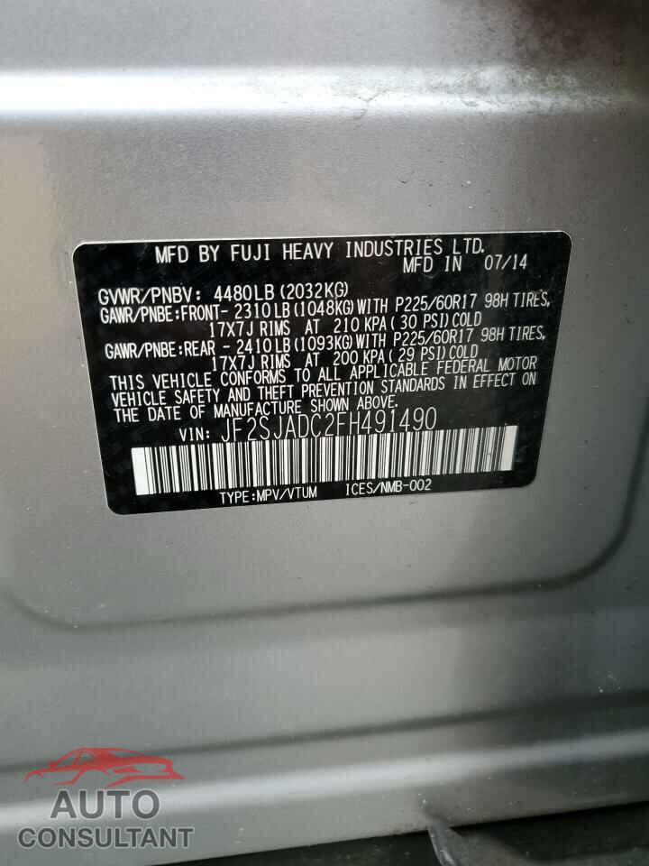 SUBARU FORESTER 2015 - JF2SJADC2FH491490