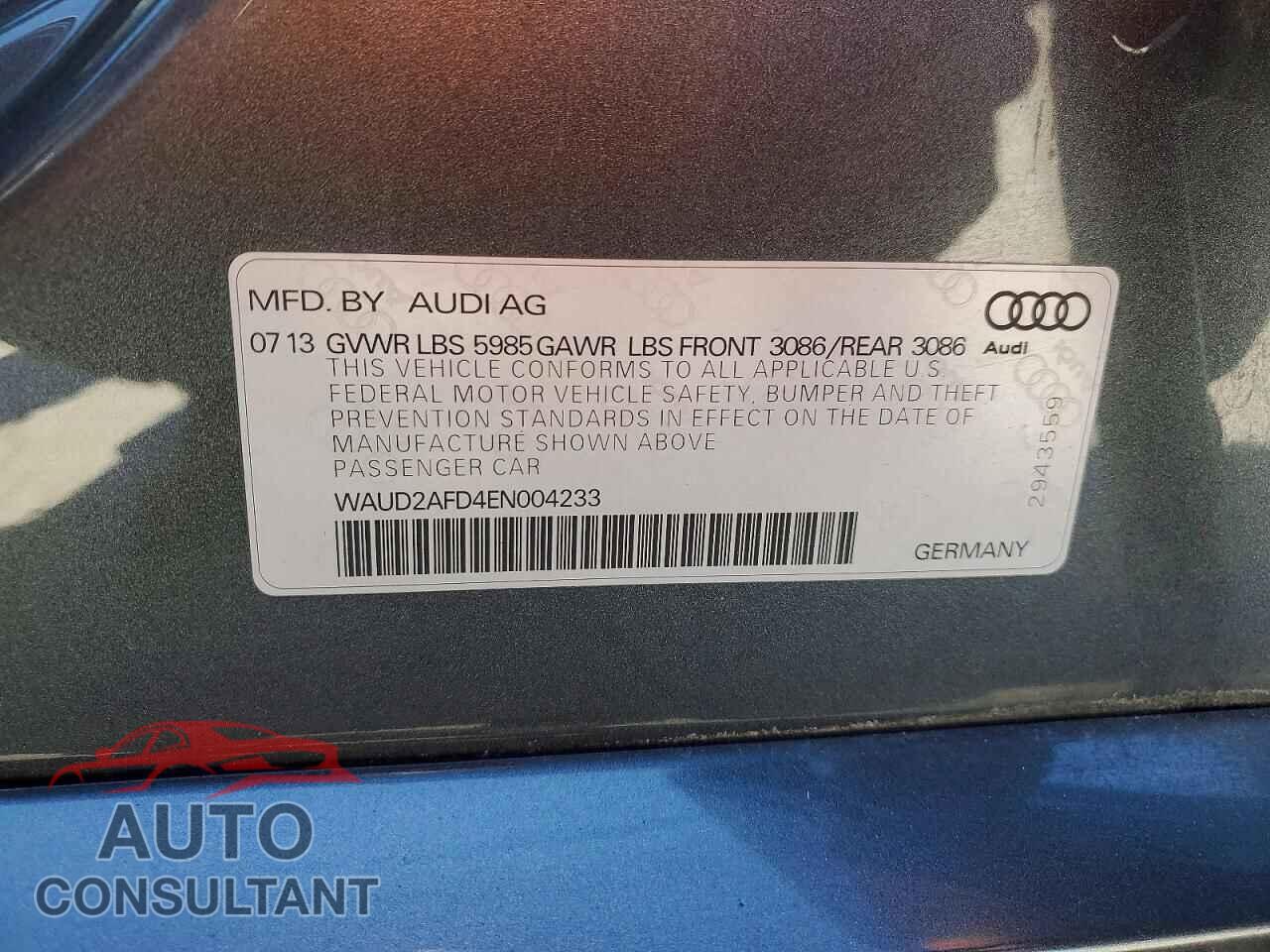 AUDI S8 2014 - WAUD2AFD4EN004233