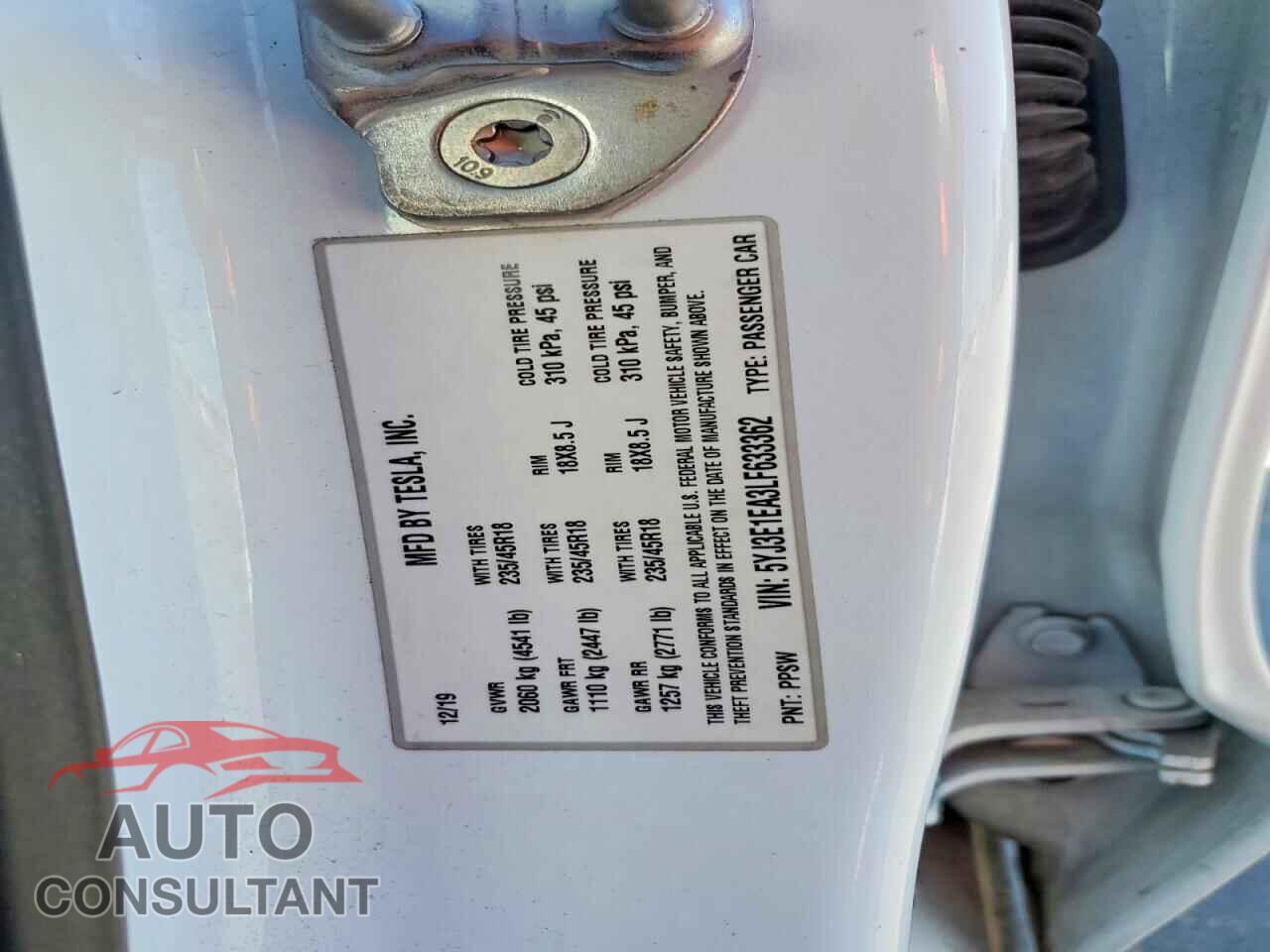 TESLA MODEL 3 2020 - 5YJ3E1EA3LF633362