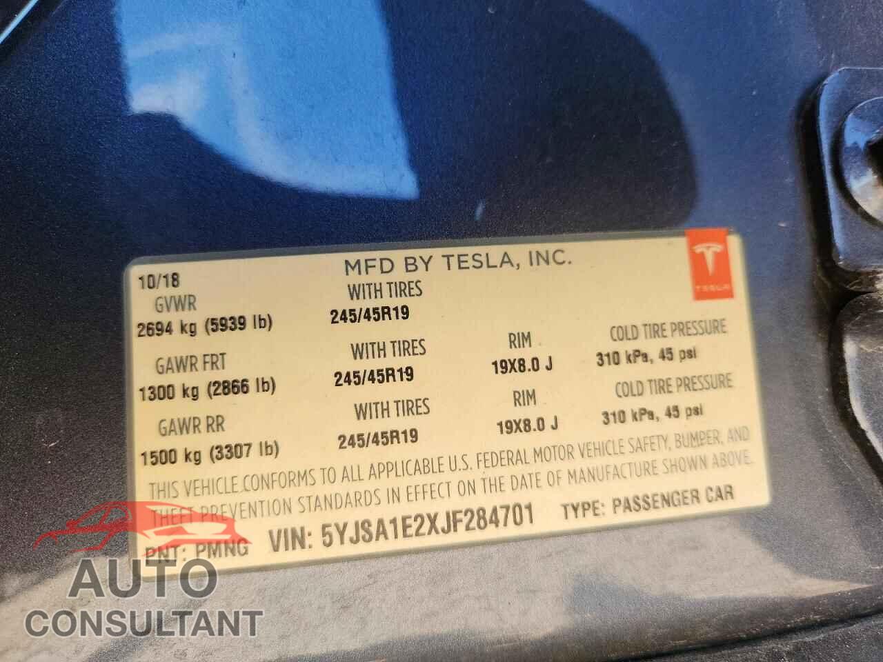 TESLA MODEL S 2018 - 5YJSA1E2XJF284701
