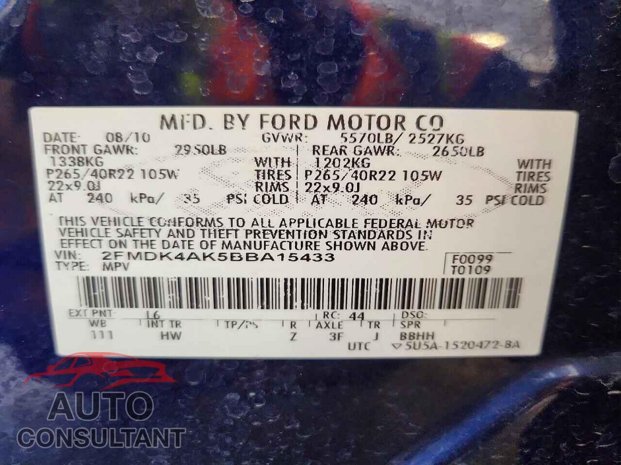 FORD EDGE 2011 - 2FMDK4AK5BBA15433