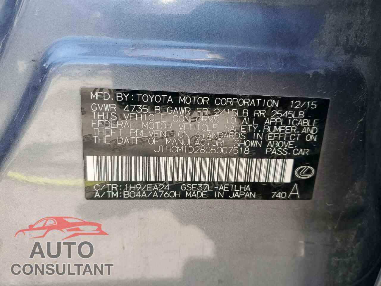 LEXUS IS 2016 - JTHCM1D28G5007518