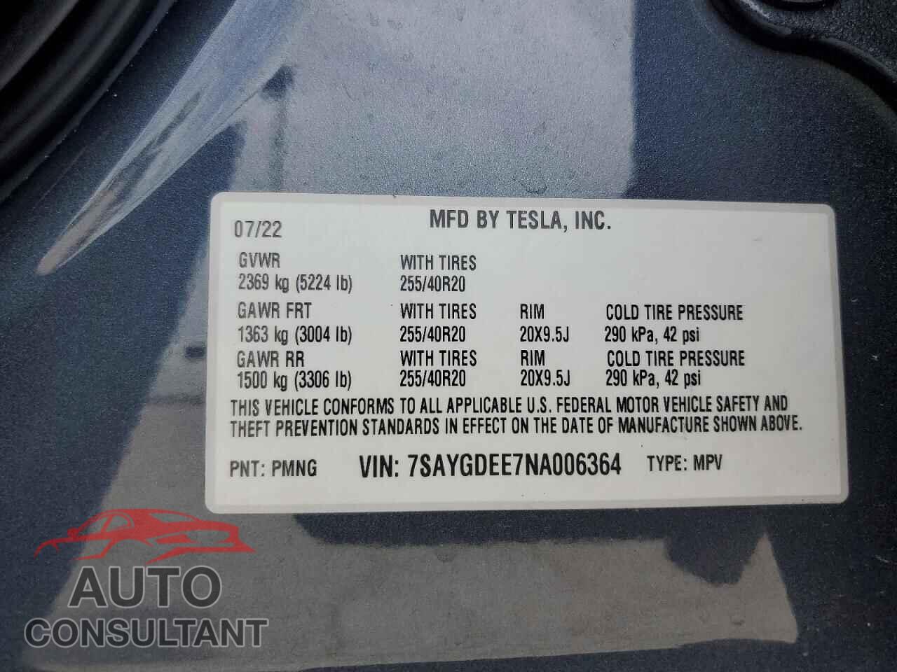 TESLA MODEL Y 2022 - 7SAYGDEE7NA006364