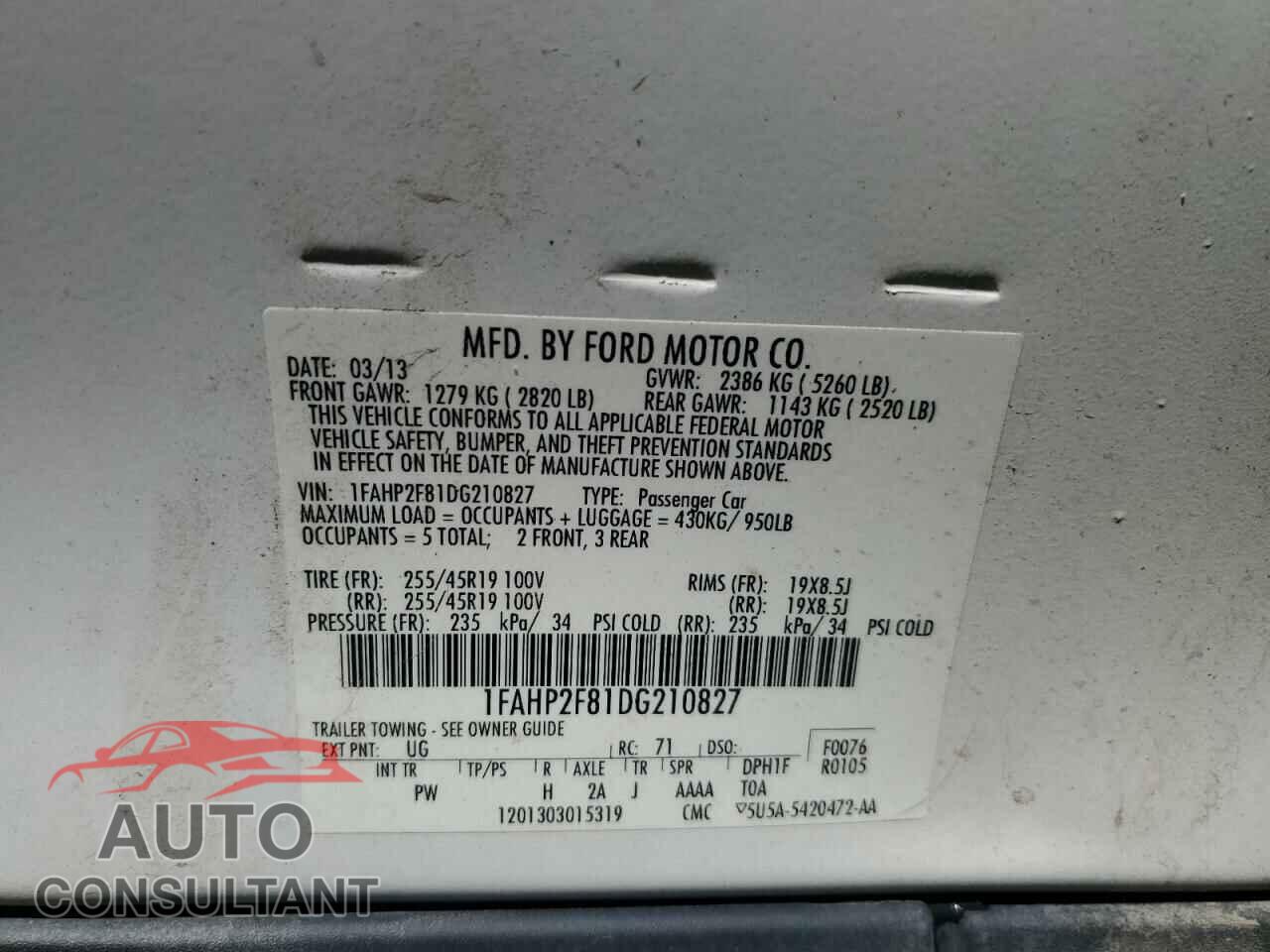 FORD TAURUS 2013 - 1FAHP2F81DG210827
