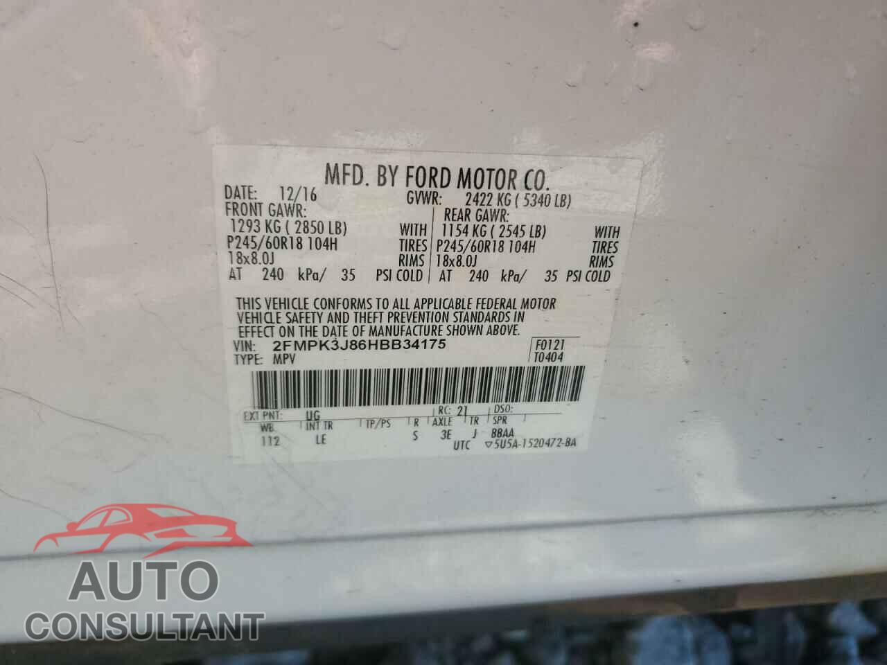 FORD EDGE 2017 - 2FMPK3J86HBB34175