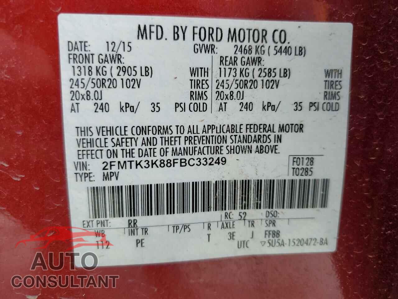FORD EDGE 2015 - 2FMTK3K88FBC33249