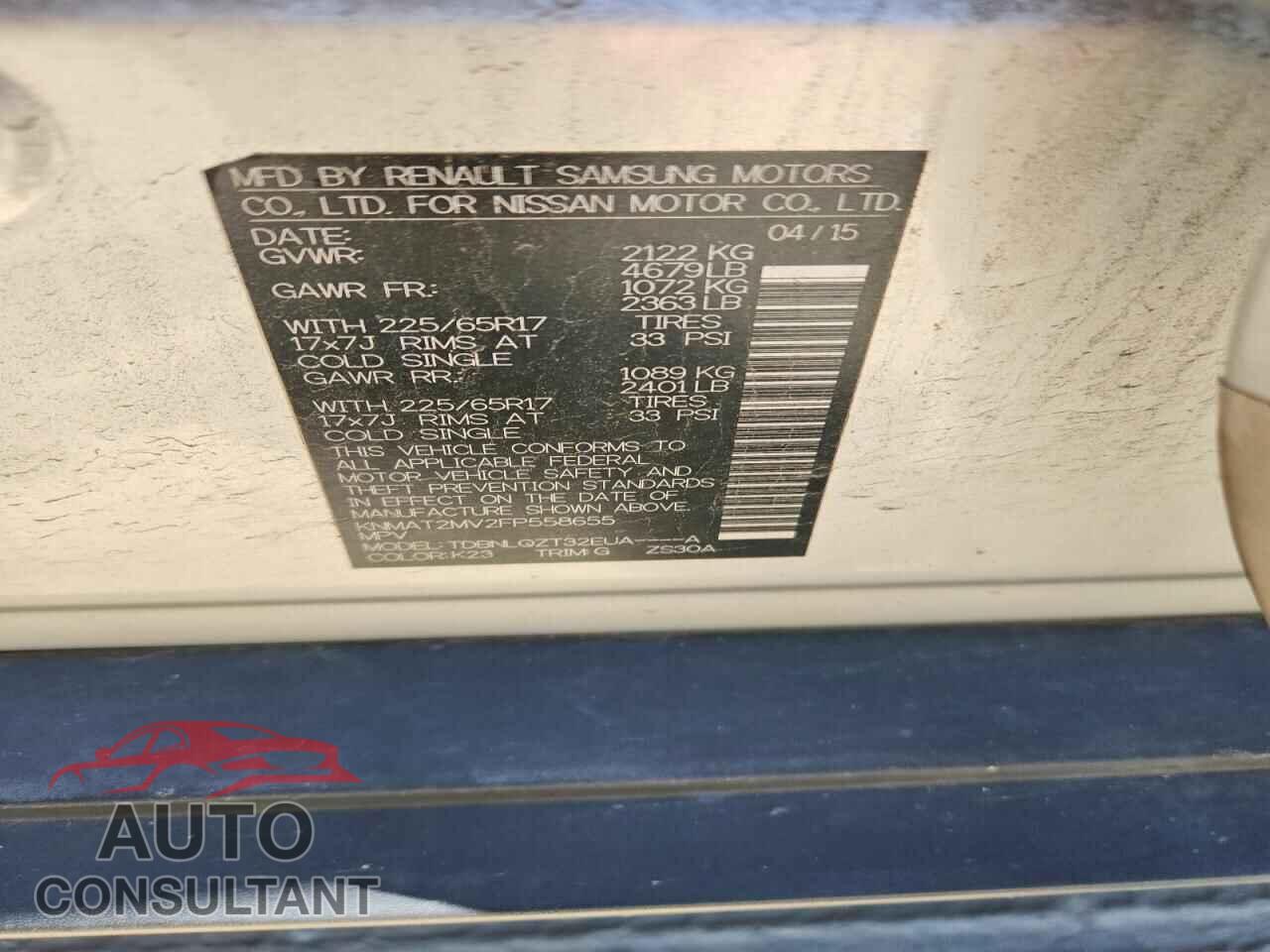 NISSAN ROGUE 2015 - KNMAT2MV2FP558655