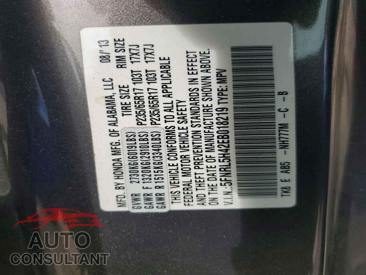 HONDA ODYSSEY 2014 - 5FNRL5H42EB018219