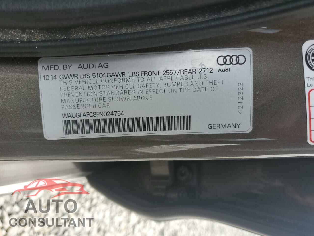 AUDI A6 2015 - WAUGFAFC8FN024754