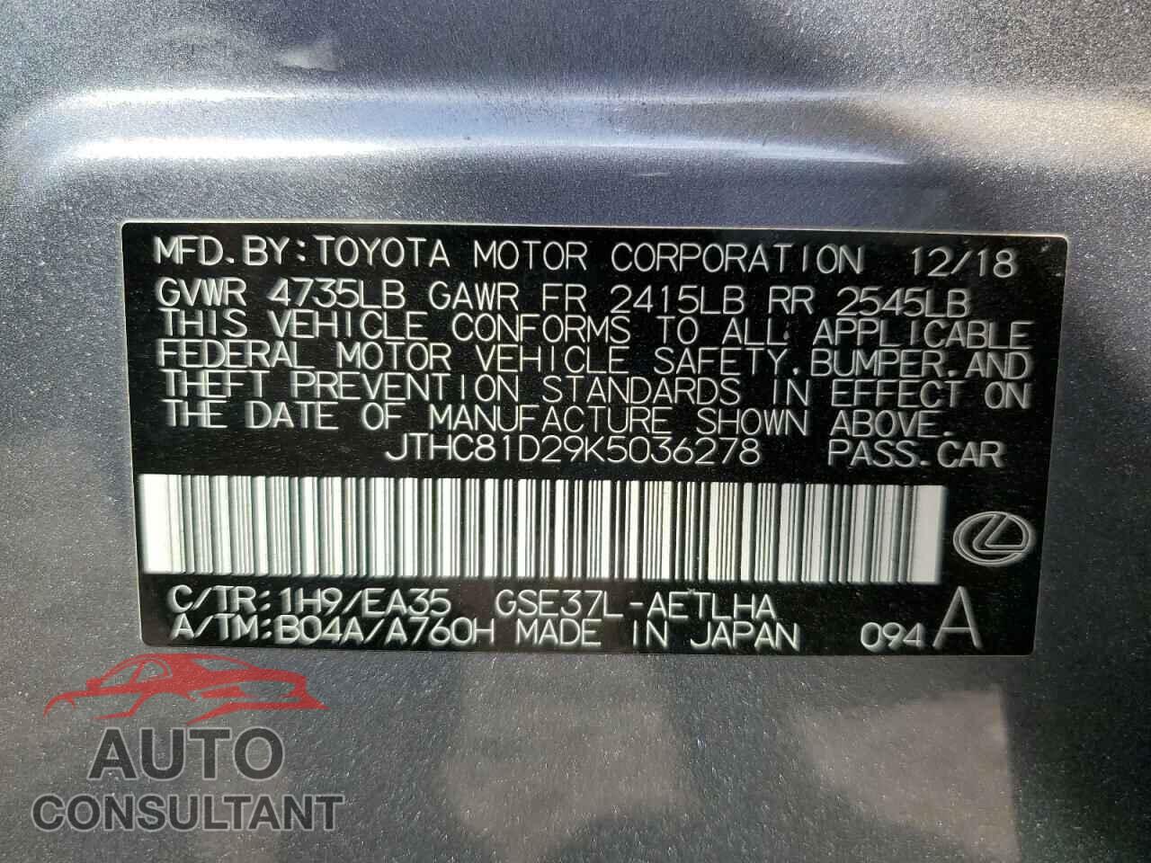 LEXUS IS 2019 - JTHC81D29K5036278