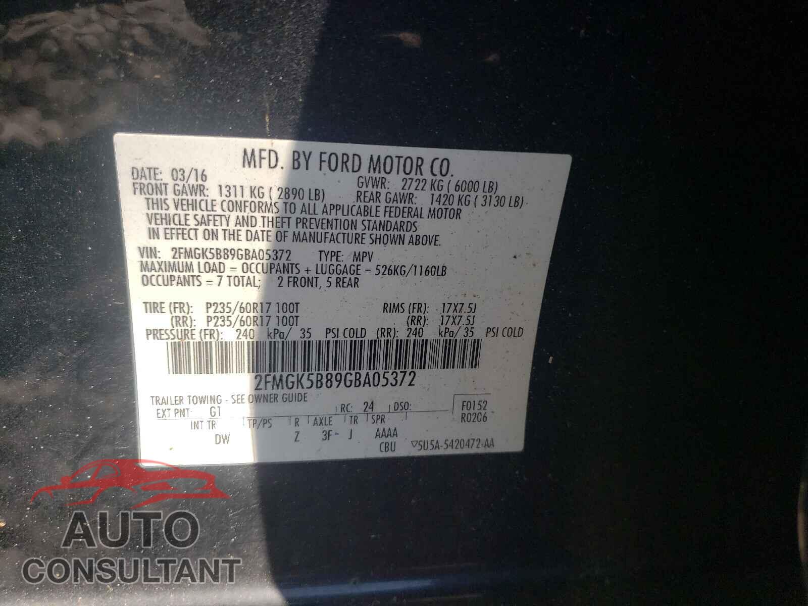 FORD FLEX 2016 - 2FMGK5B89GBA05372
