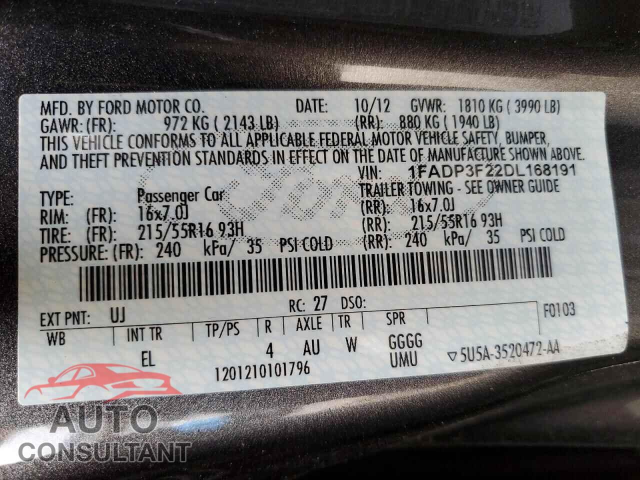 FORD FOCUS 2013 - 1FADP3F22DL168191