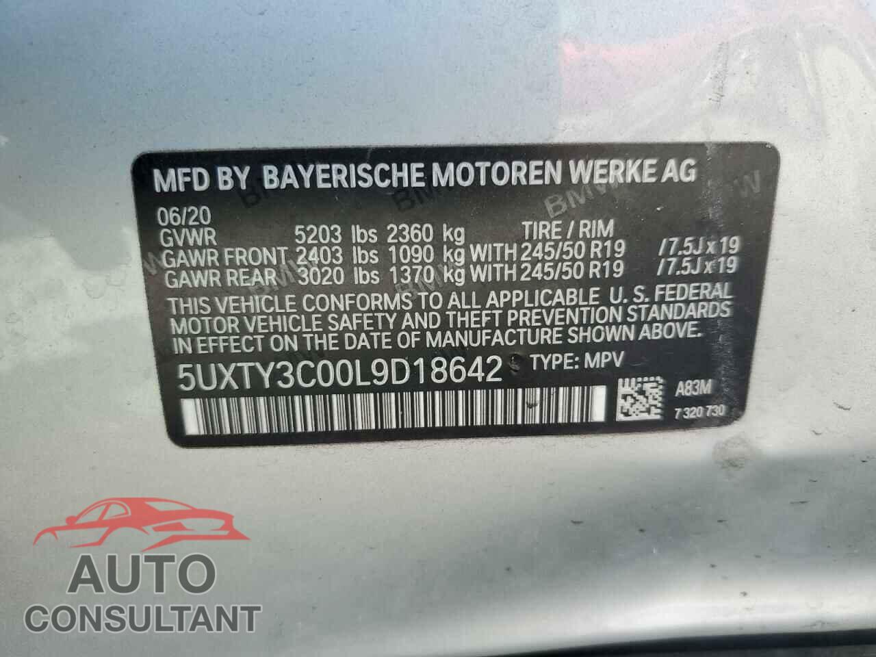 BMW X3 2020 - 5UXTY3C00L9D18642