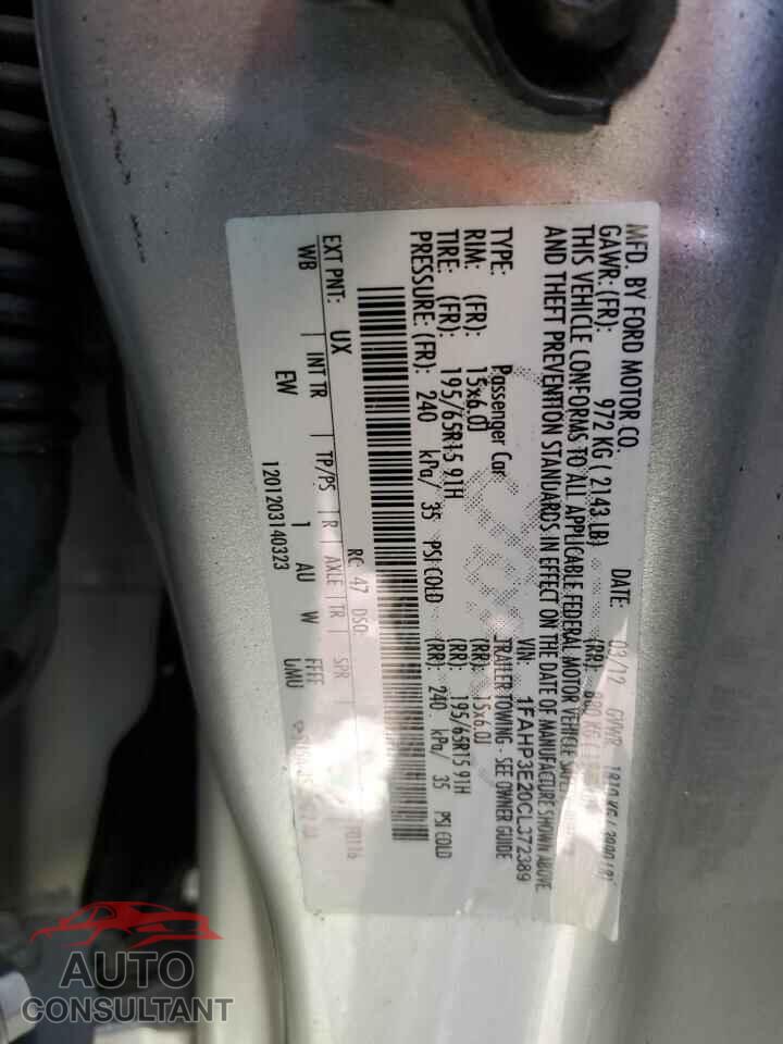 FORD FOCUS 2012 - 1FAHP3E20CL372389