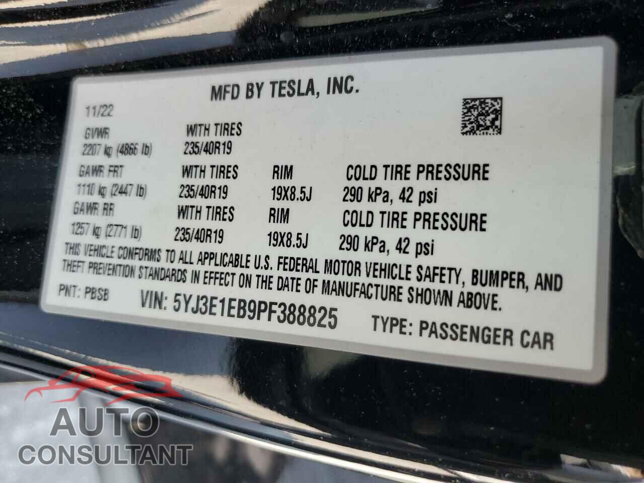 TESLA MODEL 3 2023 - 5YJ3E1EB9PF388825