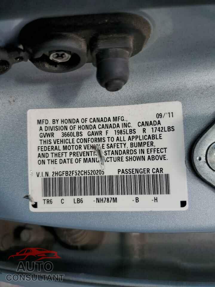 HONDA CIVIC 2012 - 2HGFB2F52CH520205