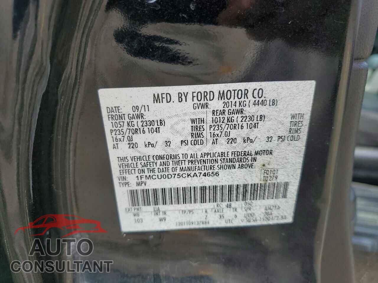 FORD ESCAPE 2012 - 1FMCU0D75CKA74656