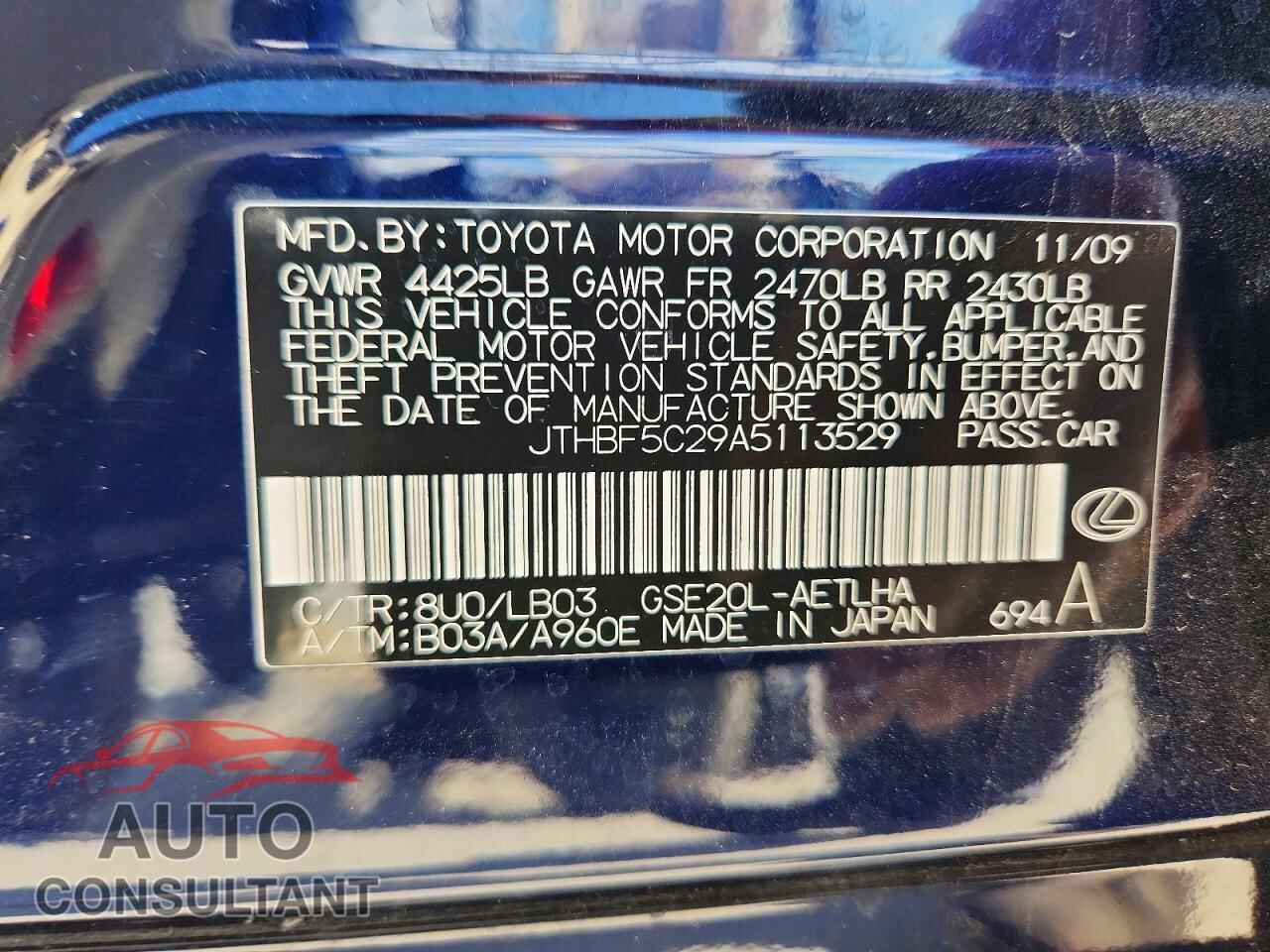LEXUS IS 2010 - JTHBF5C29A5113529