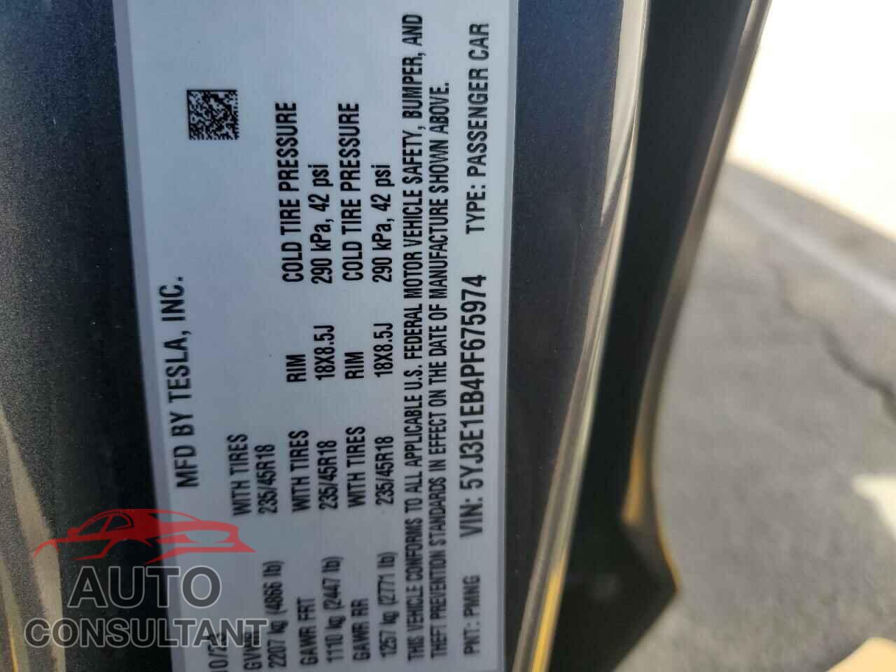 TESLA MODEL 3 2023 - 5YJ3E1EB4PF675974