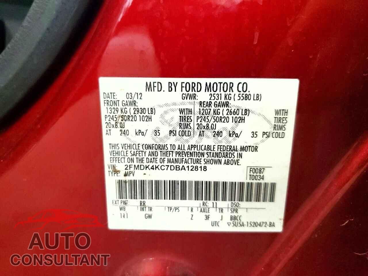 FORD EDGE 2013 - 2FMDK4KC7DBA12818