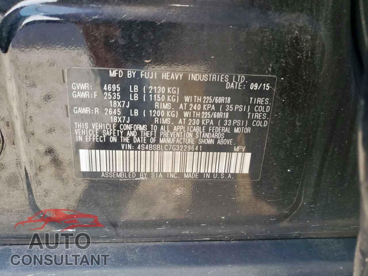 SUBARU OUTBACK 2016 - 4S4BSBLC7G3229641