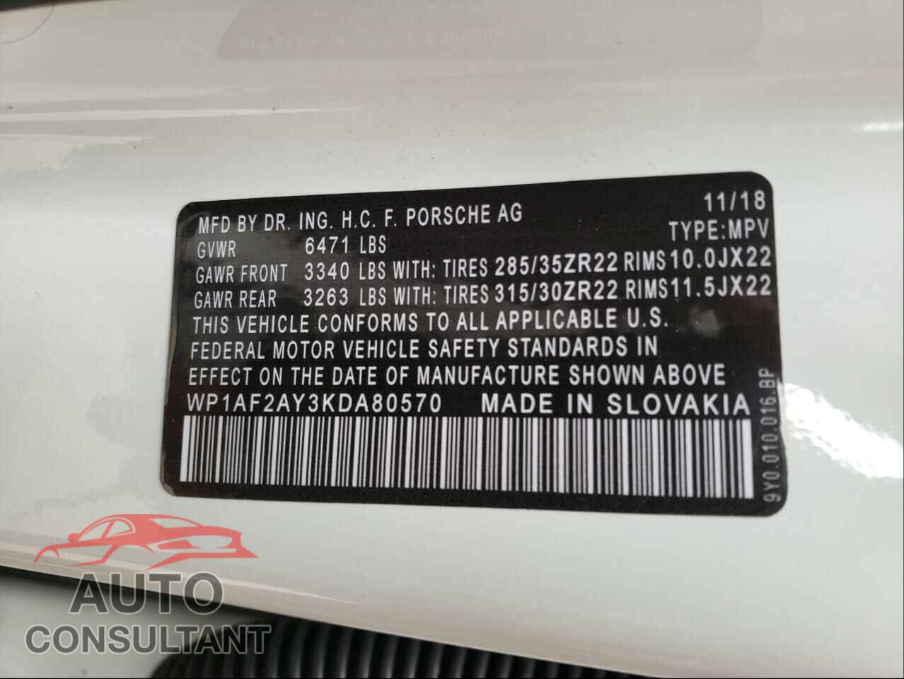 PORSCHE CAYENNE 2019 - WP1AF2AY3KDA80570