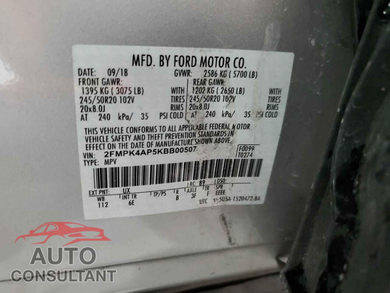 FORD EDGE 2019 - 2FMPK4AP5KBB00507