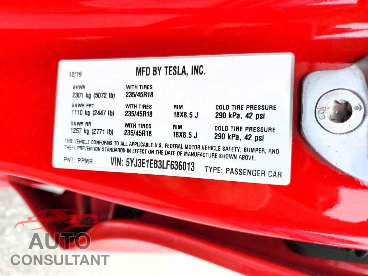 TESLA MODEL 3 2020 - 5YJ3E1EB3LF636013
