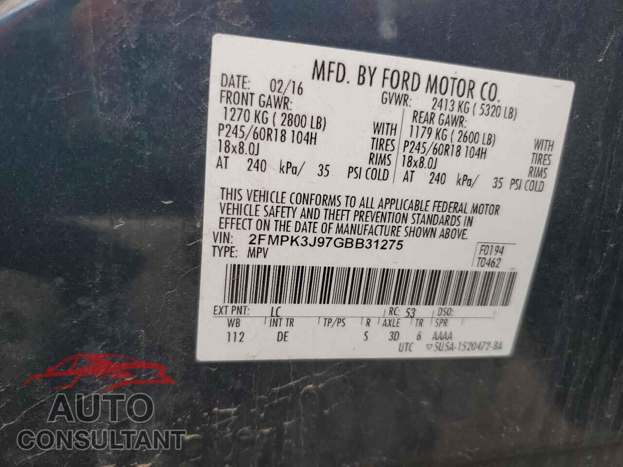 FORD EDGE 2016 - 2FMPK3J97GBB31275