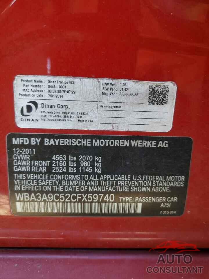BMW 3 SERIES 2012 - WBA3A9C52CFX59740
