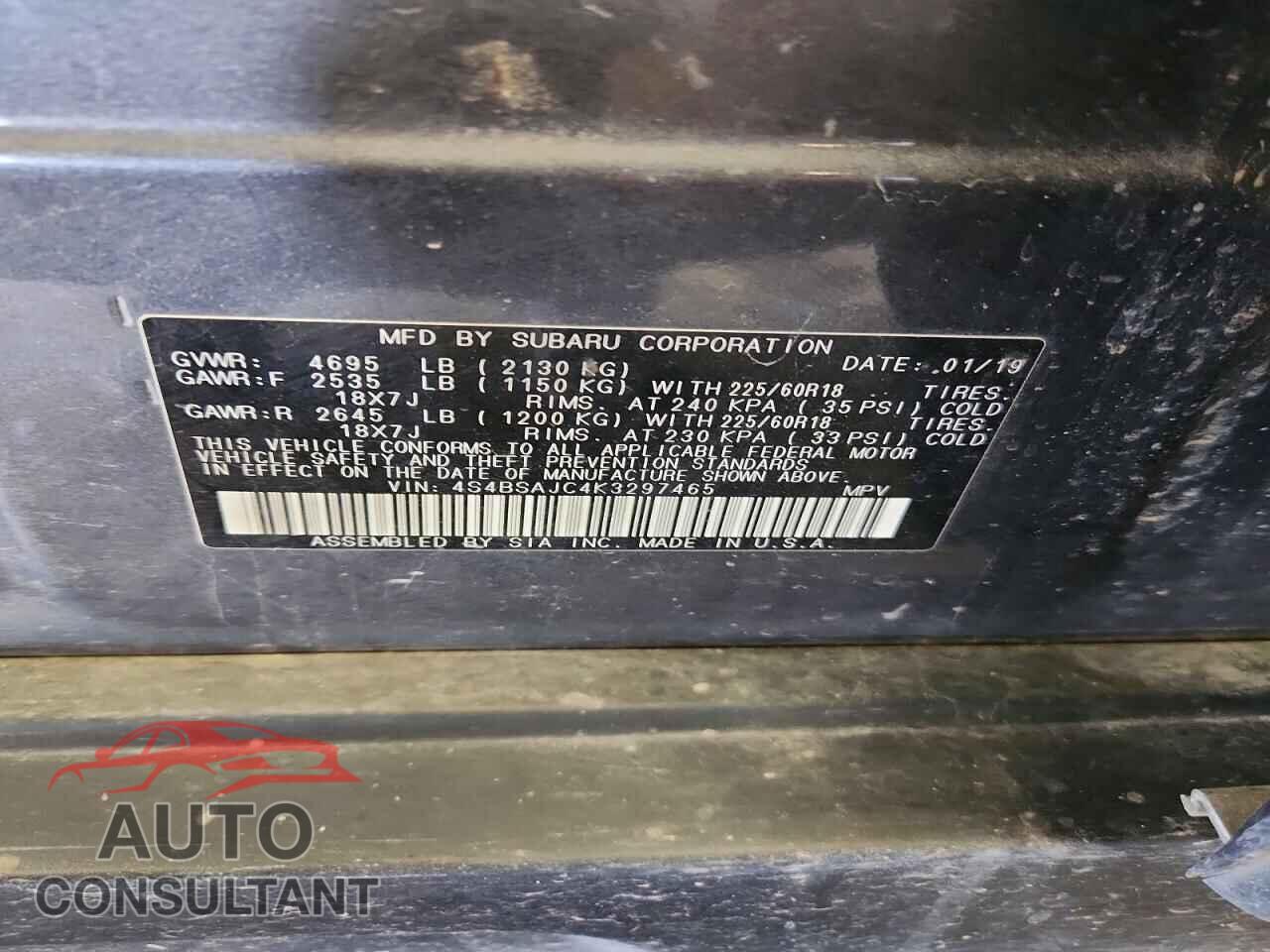 SUBARU OUTBACK 2019 - 4S4BSAJC4K3297465