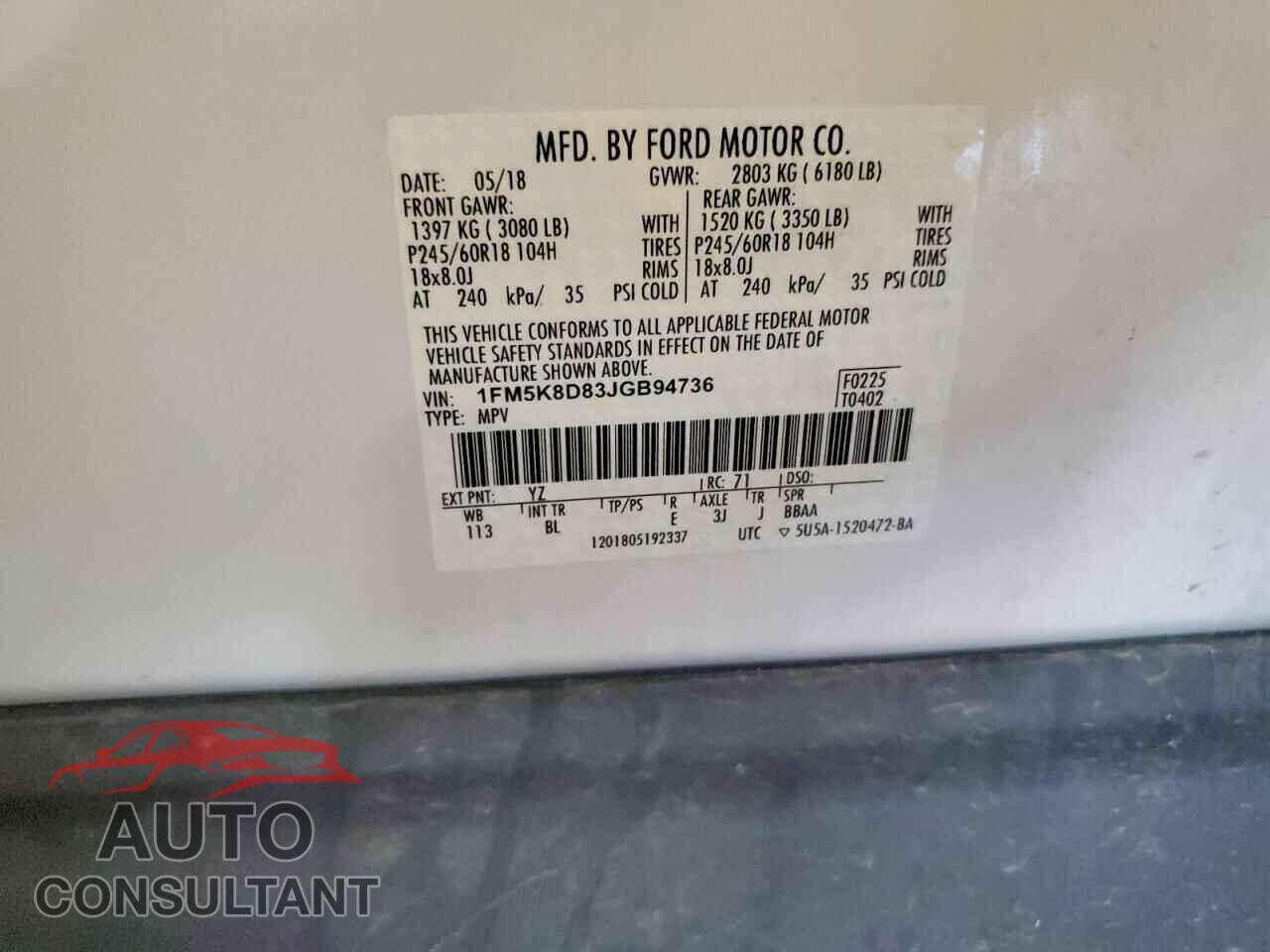 FORD EXPLORER 2018 - 1FM5K8D83JGB94736