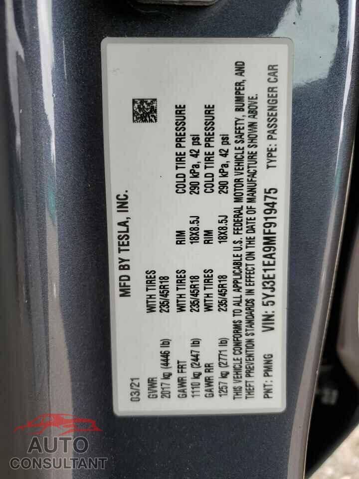 TESLA MODEL 3 2021 - 5YJ3E1EA9MF919475