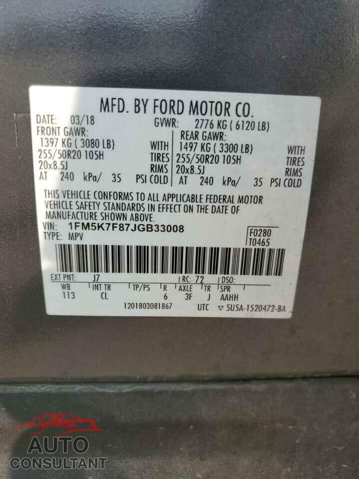 FORD EXPLORER 2018 - 1FM5K7F87JGB33008