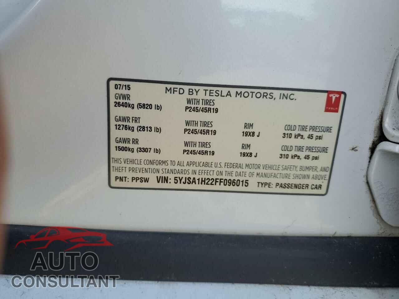TESLA MODEL S 2015 - 5YJSA1H22FF096015