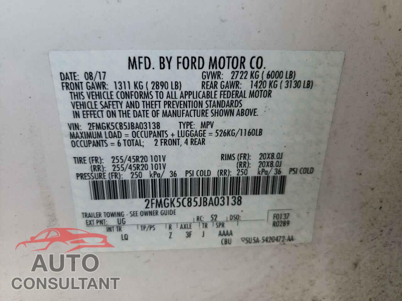 FORD FLEX 2018 - 2FMGK5C85JBA03138