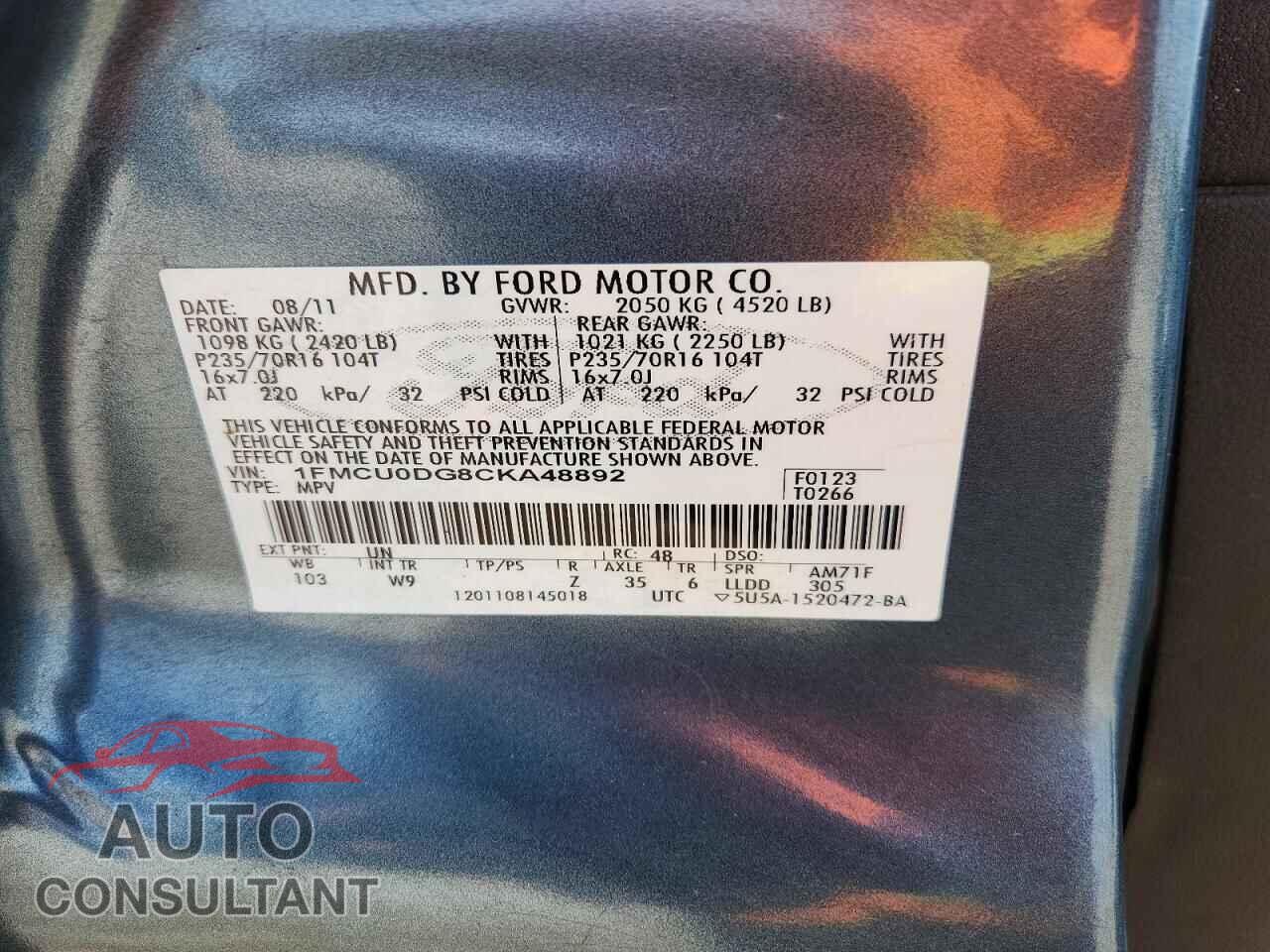 FORD ESCAPE 2012 - 1FMCU0DG8CKA48892