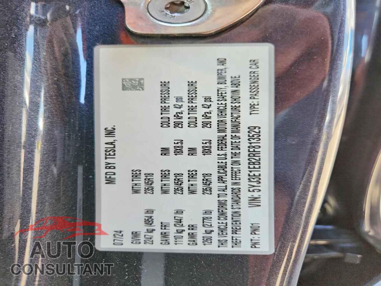 TESLA MODEL 3 2024 - 5YJ3E1EB2RF813529