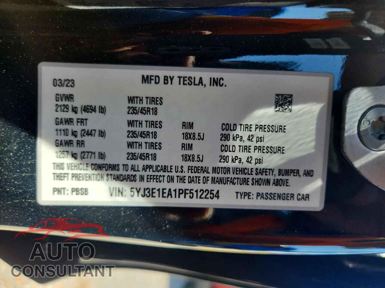 TESLA MODEL 3 2023 - 5YJ3E1EA1PF512254