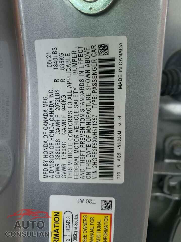 HONDA CIVIC 2022 - 2HGFE2F5XNH511357