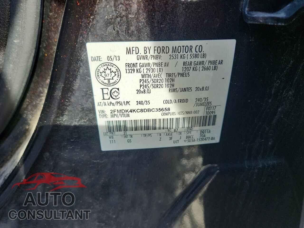 FORD EDGE 2013 - 2FMDK4KC8DBC35658