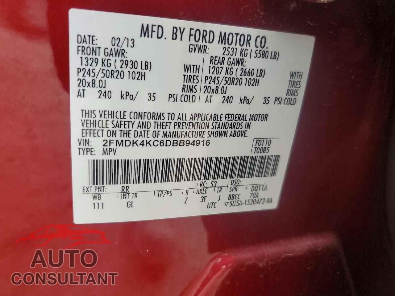 FORD EDGE 2013 - 2FMDK4KC6DBB94916