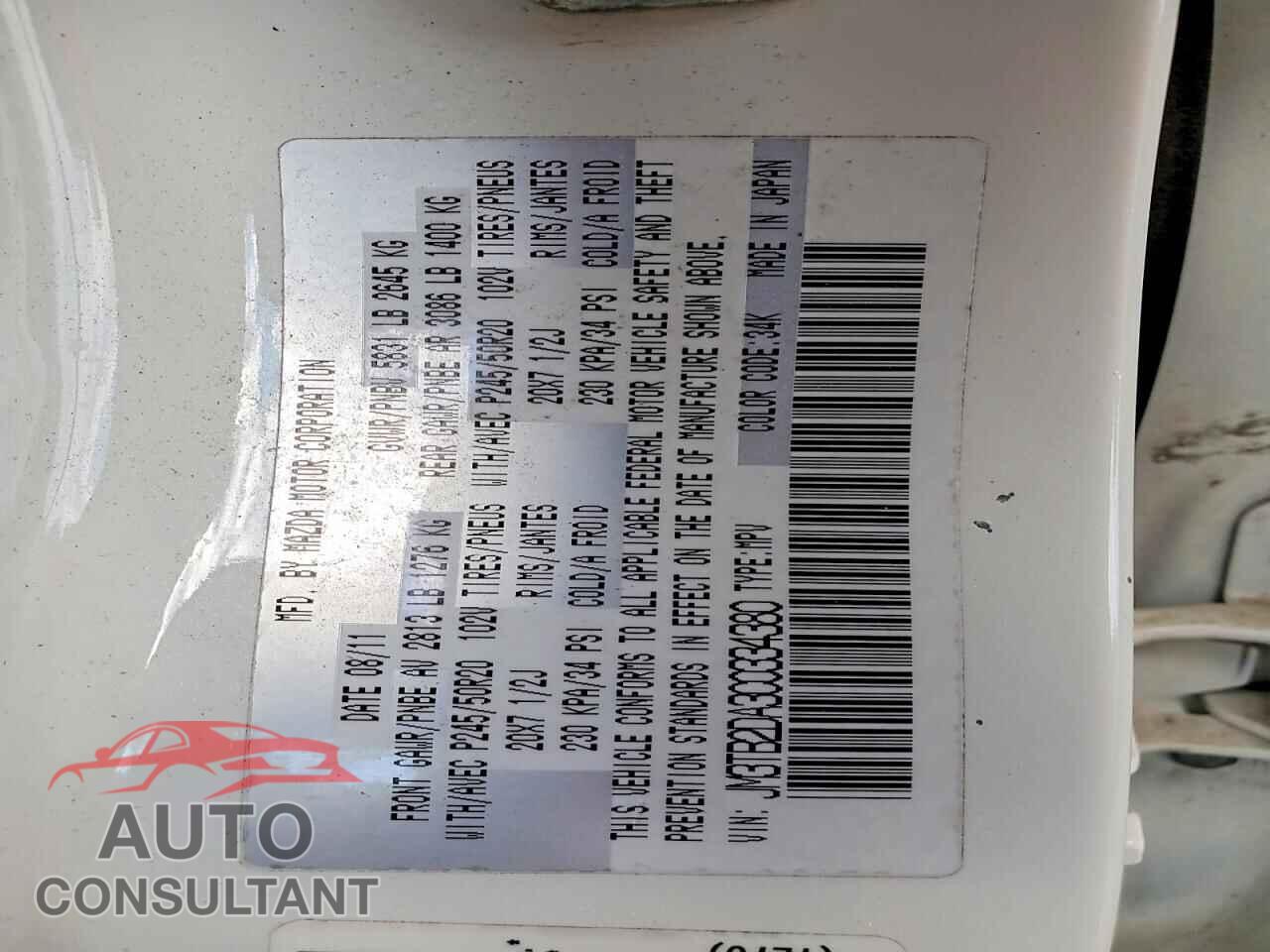 MAZDA CX-9 2012 - JM3TB2DA3C0334380