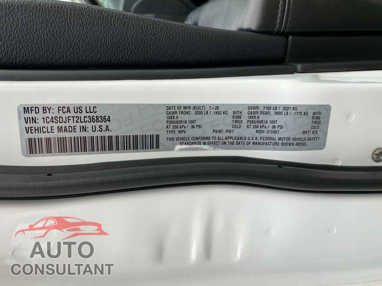 DODGE DURANGO 2020 - 1C4SDJFT2LC368364