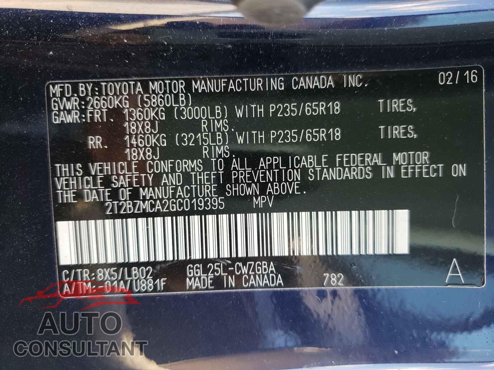 LEXUS RX350 2016 - 2T2BZMCA2GC019395
