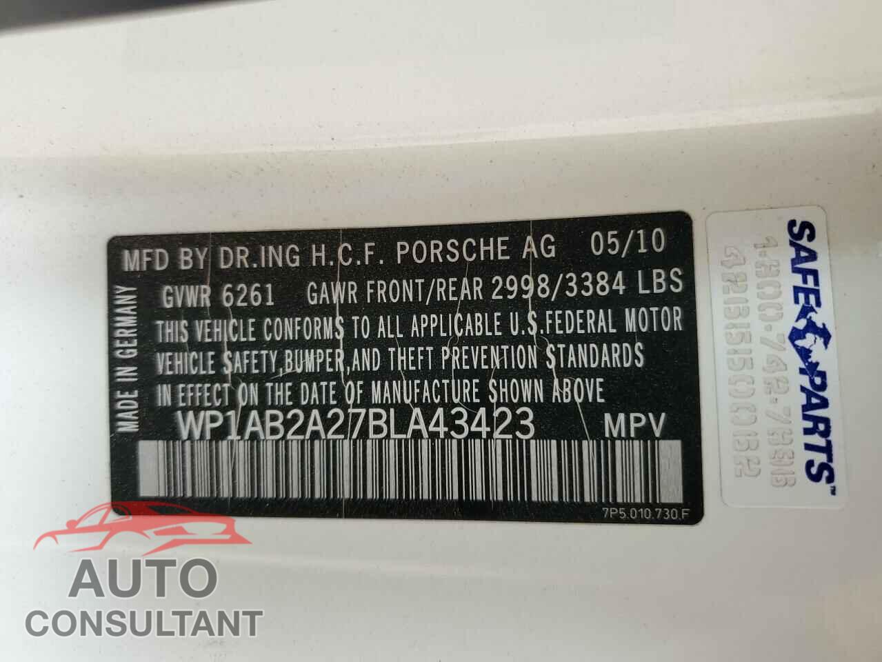 PORSCHE CAYENNE 2011 - WP1AB2A27BLA43423
