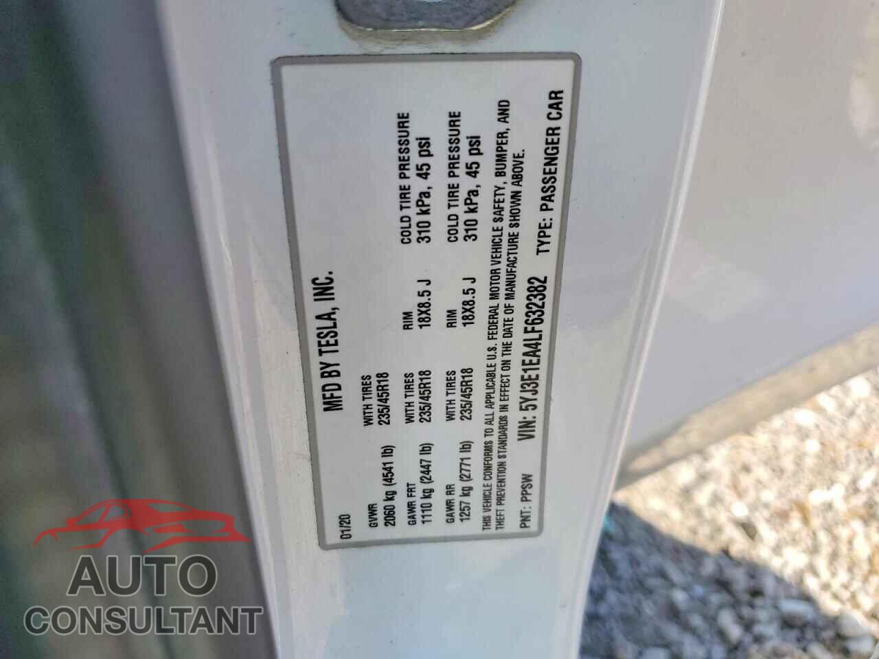 TESLA MODEL 3 2020 - 5YJ3E1EA4LF632382
