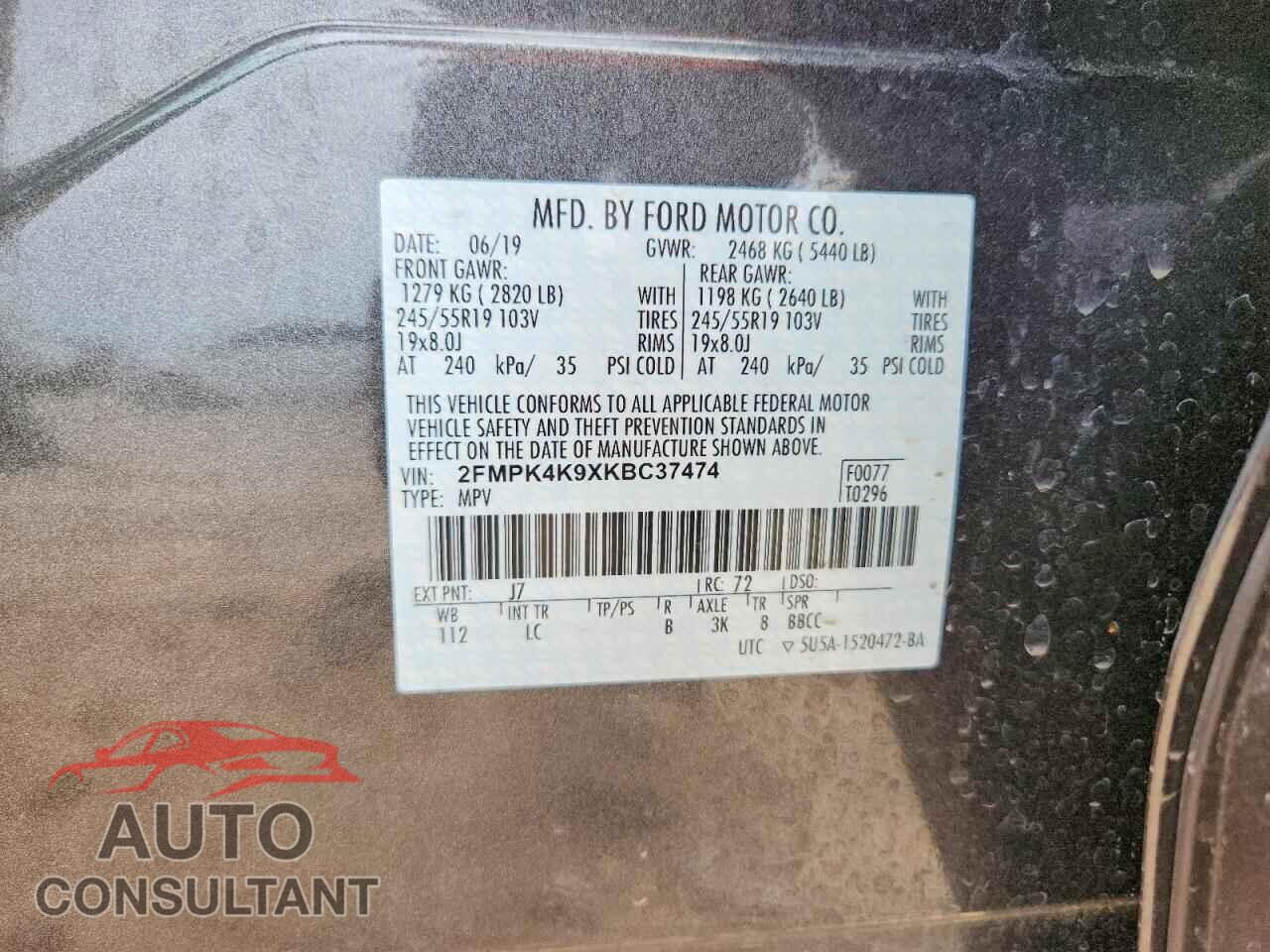 FORD EDGE 2019 - 2FMPK4K9XKBC37474