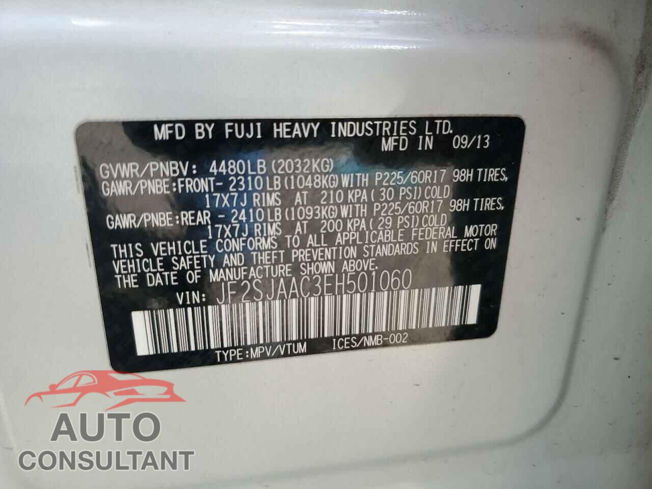 SUBARU FORESTER 2014 - JF2SJAAC3EH501060